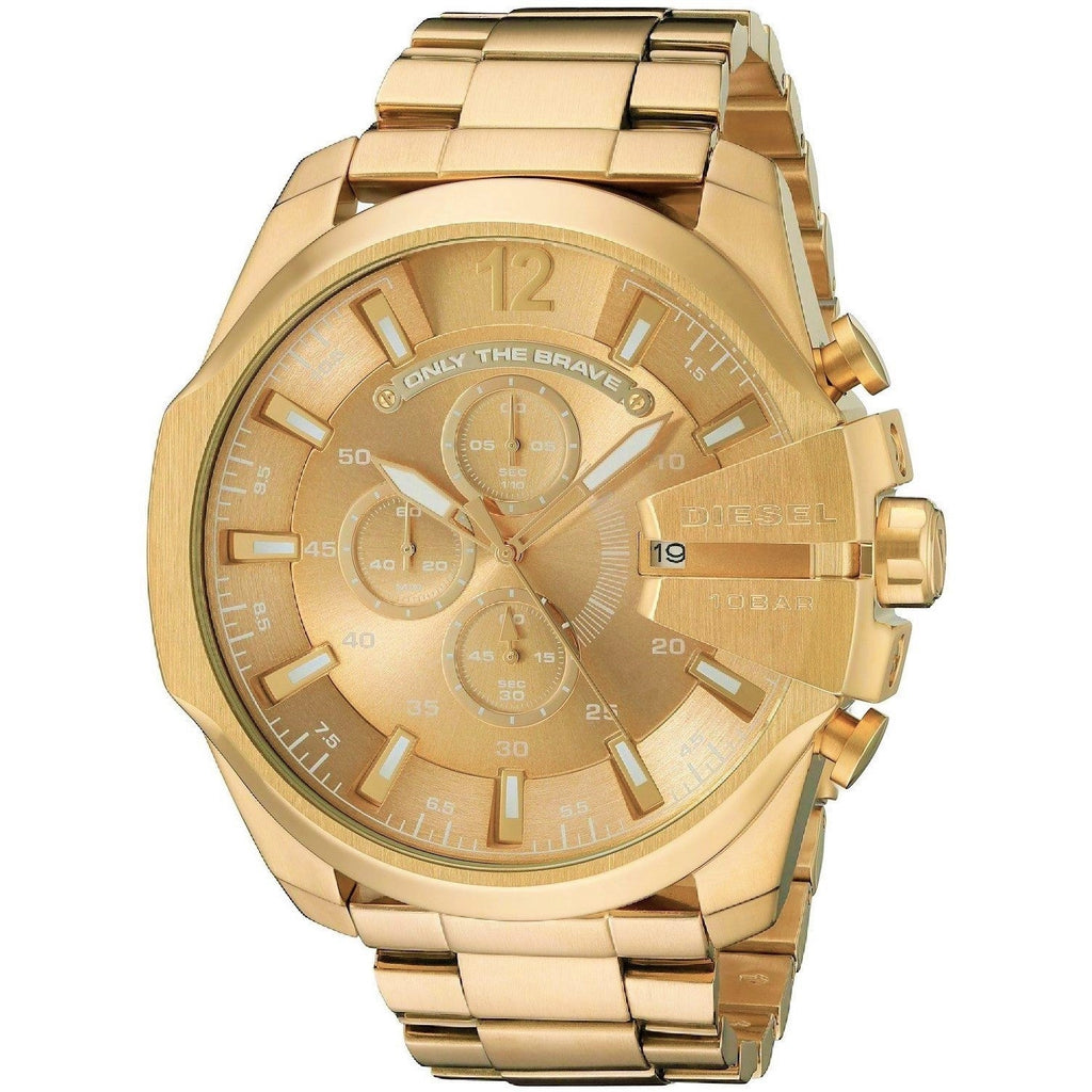 Diesel DZ4360 Mega Chief Chronograph Men's Watch – Gold Dial & Gold Stainless Steel Strap