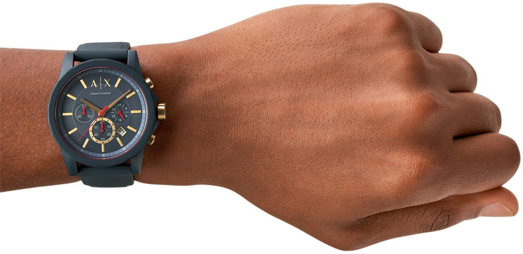 Armani Exchange Outerbanks AX1335 Men's Chronograph Watch – Blue Dial with Blue Silicone Strap